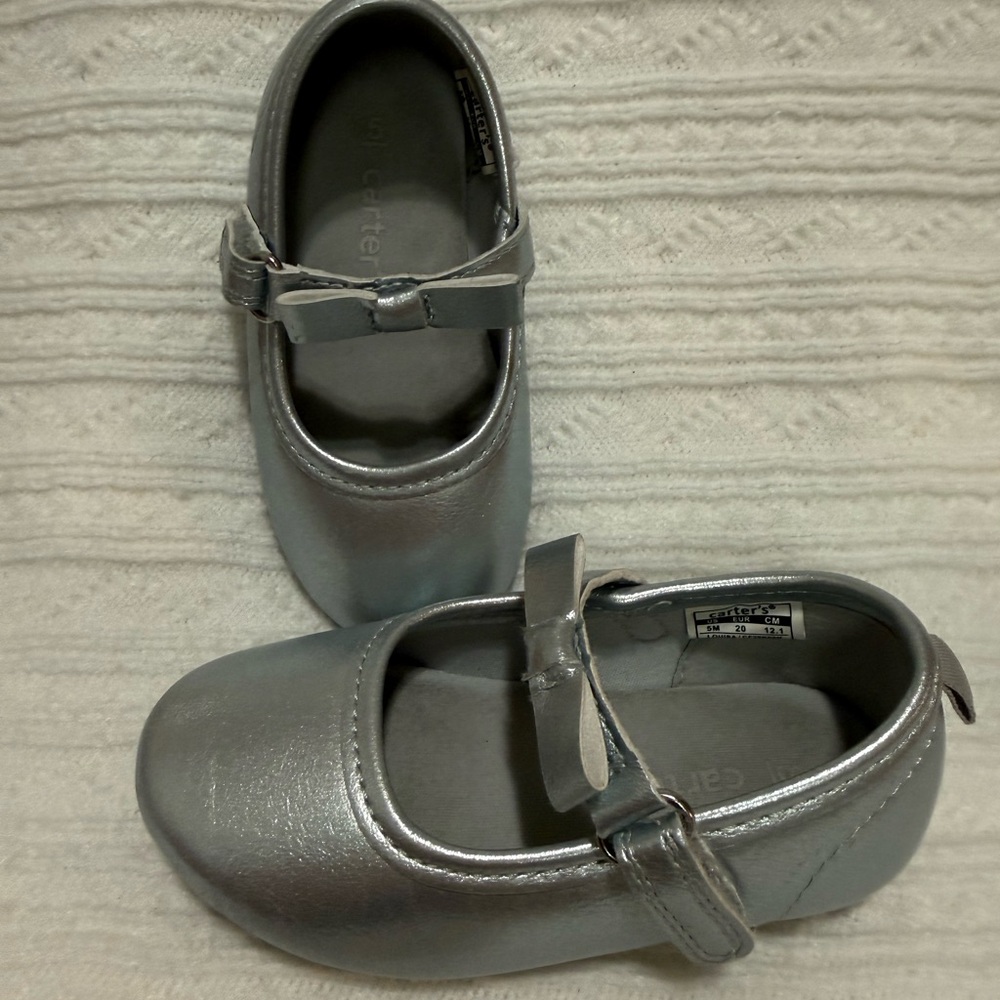 Carter's Metallic Silver Dress Shoes with Bow